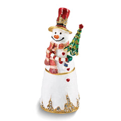Luxury Giftware Pewter Bejeweled Crystals Gold-tone Enameled Limited Edition RED Hat Friendly Snowman Trinket Box with Matching 18 Inch Necklace