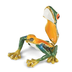Luxury Giftware by Jere Bejeweled HARACHA Red Eyed Tree Frog Trinket Box with Matching 18 inch Necklace