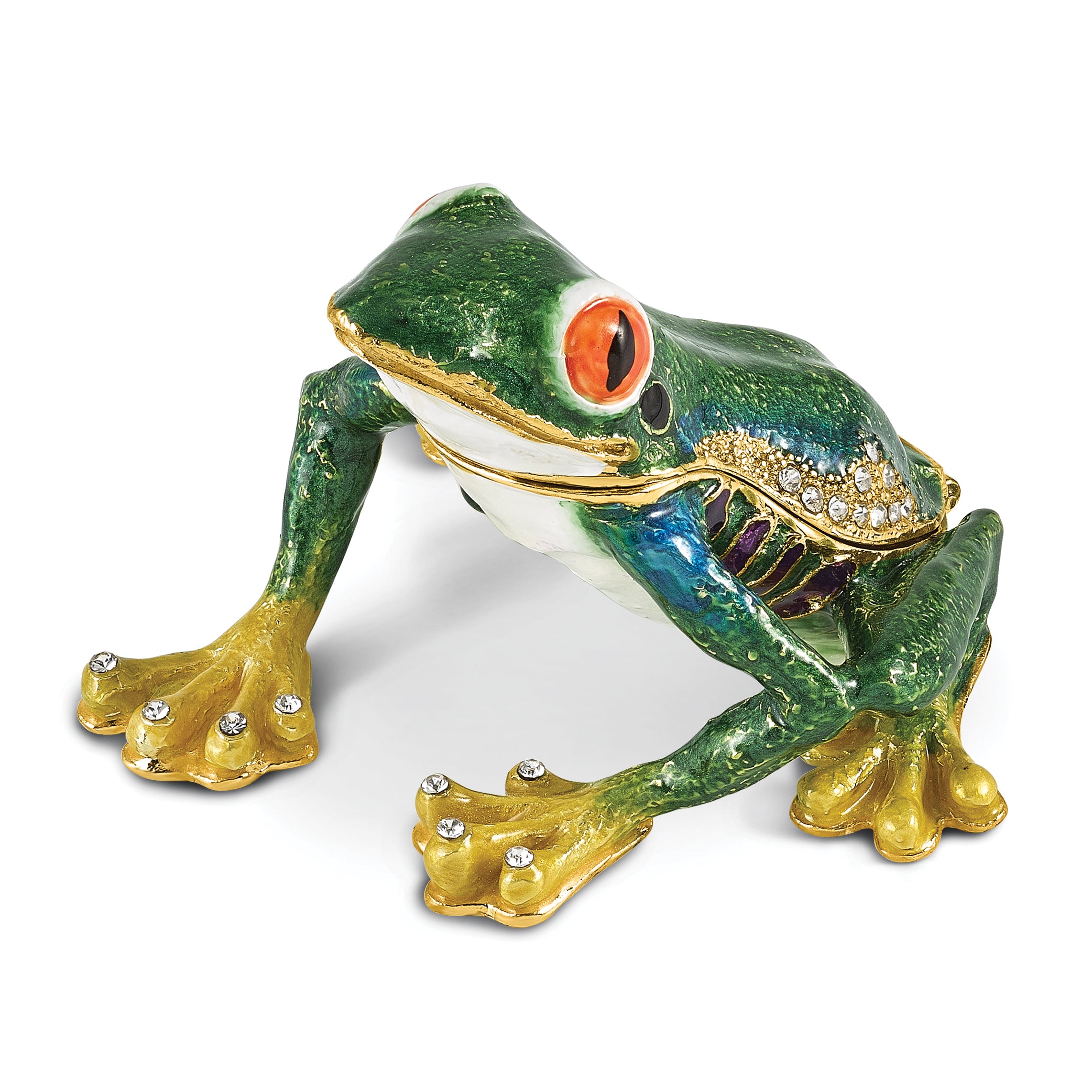 Luxury Giftware by Jere Bejeweled HARACHA Red Eyed Tree Frog Trinket Box with Matching 18 inch Necklace
