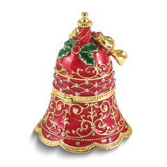 Luxury Giftware by Jere Bejeweled Crystal Enameled BELLE Festive Red and Gold-tone Bell Trinket Box with Ring Insert