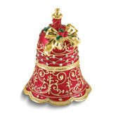 Luxury Giftware by Jere Bejeweled Crystal Enameled BELLE Festive Red and Gold-tone Bell Trinket Box with Ring Insert