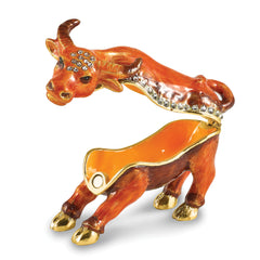 Luxury Giftware by Jere Bejeweled DOZER Bowing Bull Trinket Box with Matching 18 inch Necklace