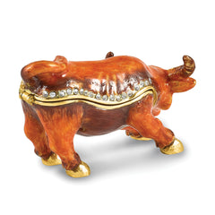Luxury Giftware by Jere Bejeweled DOZER Bowing Bull Trinket Box with Matching 18 inch Necklace