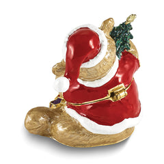 Luxury Giftware by Jere Bejeweled HOLLY BEAR Brown Bear with Tree Trinket Box with Matching 18 Inch Necklace