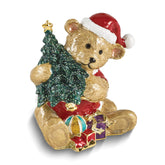 Luxury Giftware by Jere Bejeweled HOLLY BEAR Brown Bear with Tree Trinket Box with Matching 18 Inch Necklace