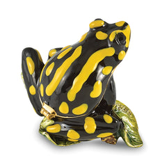 Luxury Giftware by Jere Bejeweled DART Black and Yellow Frog on Leaves Trinket Box with Matching 18 inch Necklace