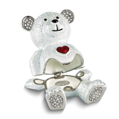 Luxury Giftware by Jere Bejeweled Crystal HARVEY Bear with Enameled Red Heart Trinket Box and Matching 18 Inch Necklace