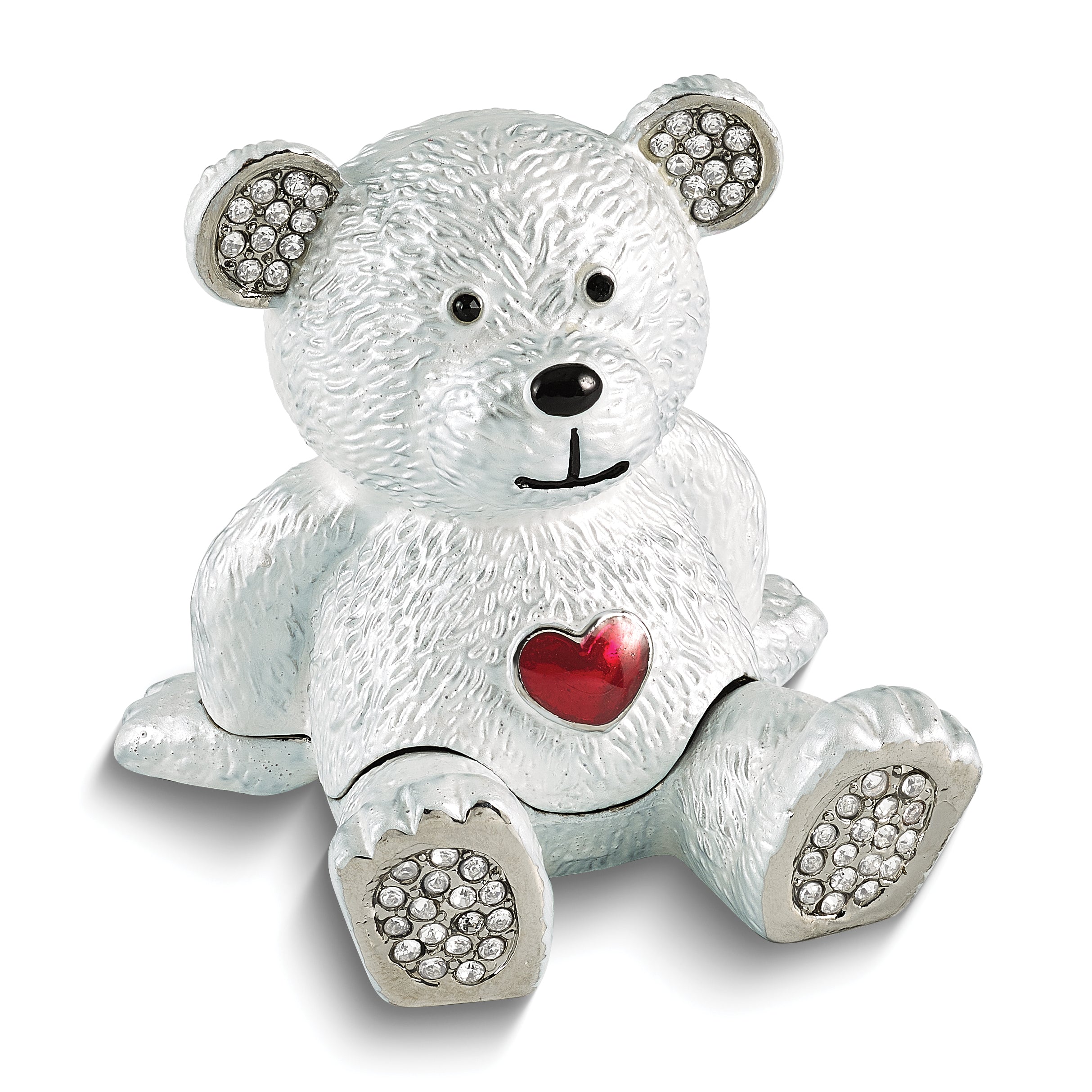 Luxury Giftware by Jere Bejeweled Crystal HARVEY Bear with Enameled Red Heart Trinket Box and Matching 18 Inch Necklace