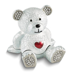 Luxury Giftware by Jere Bejeweled Crystal HARVEY Bear with Enameled Red Heart Trinket Box and Matching 18 Inch Necklace