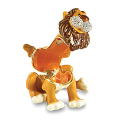 Luxury Giftware by Jere Bejeweled Crystal Gold-tone Enameled ARI Lion Trinket Box and Matching 18 Inch Necklace