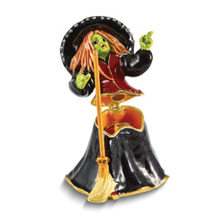 Luxury Giftware by Jere Bejeweled SALEM Witch with Broom Trinket Box with Matching 18 Inch Necklace