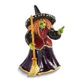 Luxury Giftware by Jere Bejeweled SALEM Witch with Broom Trinket Box with Matching 18 Inch Necklace