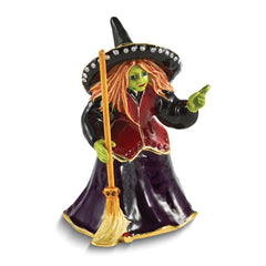 Luxury Giftware by Jere Bejeweled SALEM Witch with Broom Trinket Box with Matching 18 Inch Necklace