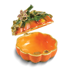 Luxury Giftware by Jere Bejeweled Crystal Gold-tone Enamelled AUTUMN Pumpkin Trinket Box with Matching 18 inch Necklace