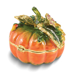 Luxury Giftware by Jere Bejeweled Crystal Gold-tone Enamelled AUTUMN Pumpkin Trinket Box with Matching 18 inch Necklace
