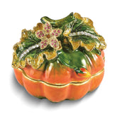 Luxury Giftware by Jere Bejeweled Crystal Gold-tone Enamelled AUTUMN Pumpkin Trinket Box with Matching 18 inch Necklace