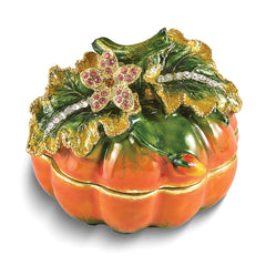 Luxury Giftware by Jere Bejeweled Crystal Gold-tone Enamelled AUTUMN Pumpkin Trinket Box with Matching 18 inch Necklace