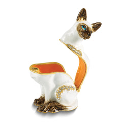Luxury Giftware by Jere Bejeweled PIP-MARIE Siamese Cat Trinket Box with Matching 18 inch Necklace