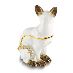 Luxury Giftware by Jere Bejeweled PIP-MARIE Siamese Cat Trinket Box with Matching 18 inch Necklace