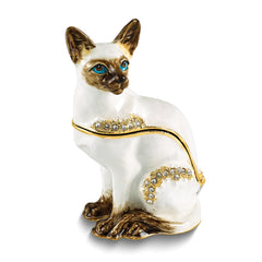 Luxury Giftware by Jere Bejeweled PIP-MARIE Siamese Cat Trinket Box with Matching 18 inch Necklace