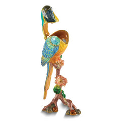 Luxury Giftware by Jere Bejeweled MOJO Macaw Parrot on Branch Trinket Box with Matching 18 inch Necklace