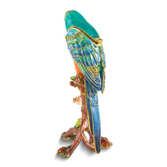 Luxury Giftware by Jere Bejeweled MOJO Macaw Parrot on Branch Trinket Box with Matching 18 inch Necklace