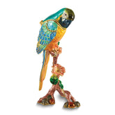 Luxury Giftware by Jere Bejeweled MOJO Macaw Parrot on Branch Trinket Box with Matching 18 inch Necklace