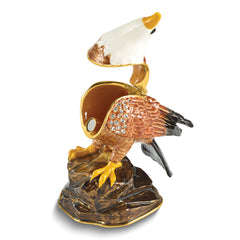Luxury Giftware by Jere Bejeweled EXCALIBUR Bald Eagle on Rock Trinket Box with Matching 18 inch Necklace