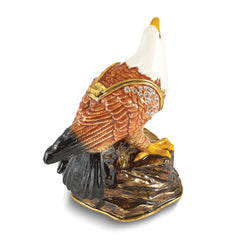 Luxury Giftware by Jere Bejeweled EXCALIBUR Bald Eagle on Rock Trinket Box with Matching 18 inch Necklace