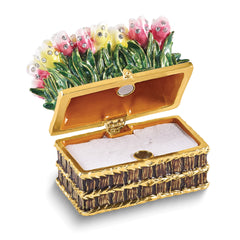 Luxury Giftware by Jere Bejeweled LOVELY SURPRISE Basket of Tulips Trinket Box with Ring Insert and Matching 18 inch Necklace