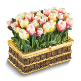 Luxury Giftware by Jere Bejeweled LOVELY SURPRISE Basket of Tulips Trinket Box with Ring Insert and Matching 18 inch Necklace