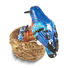 Luxury Giftware by Jere Bejeweled Crystal Enameled RYANN Kingfisher Bird with Babies Trinket Box with Matching 18 Inch Necklace