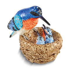 Luxury Giftware by Jere Bejeweled Crystal Enameled RYANN Kingfisher Bird with Babies Trinket Box with Matching 18 Inch Necklace