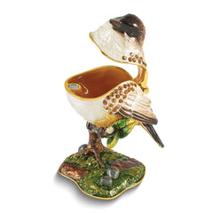 Luxury Giftware by Jere Bejeweled AVES Eastern Phoebe Flycatcher Bird Trinket Box with Matching 18 inch Necklace
