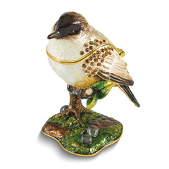 Luxury Giftware by Jere Bejeweled AVES Eastern Phoebe Flycatcher Bird Trinket Box with Matching 18 inch Necklace