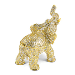 Luxury Giftware by Jere Bejeweled Crystal Gold-tone Enamelled HANNO Gold-tone Elephant Trinket Box and Matching 18 Inch Necklace