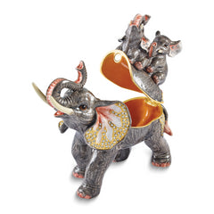 Luxury Giftware by Jere Bejeweled GERDA'S TWINS Elephant Family Trinket Box with Matching 18 inch Necklace