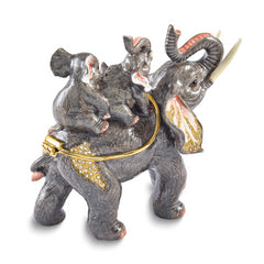 Luxury Giftware by Jere Bejeweled GERDA'S TWINS Elephant Family Trinket Box with Matching 18 inch Necklace