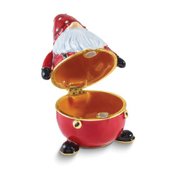 Luxury Giftware by Jere Bejeweled TOMTE Santa Claus Gnome Trinket Box with Matching 18 inch Necklace