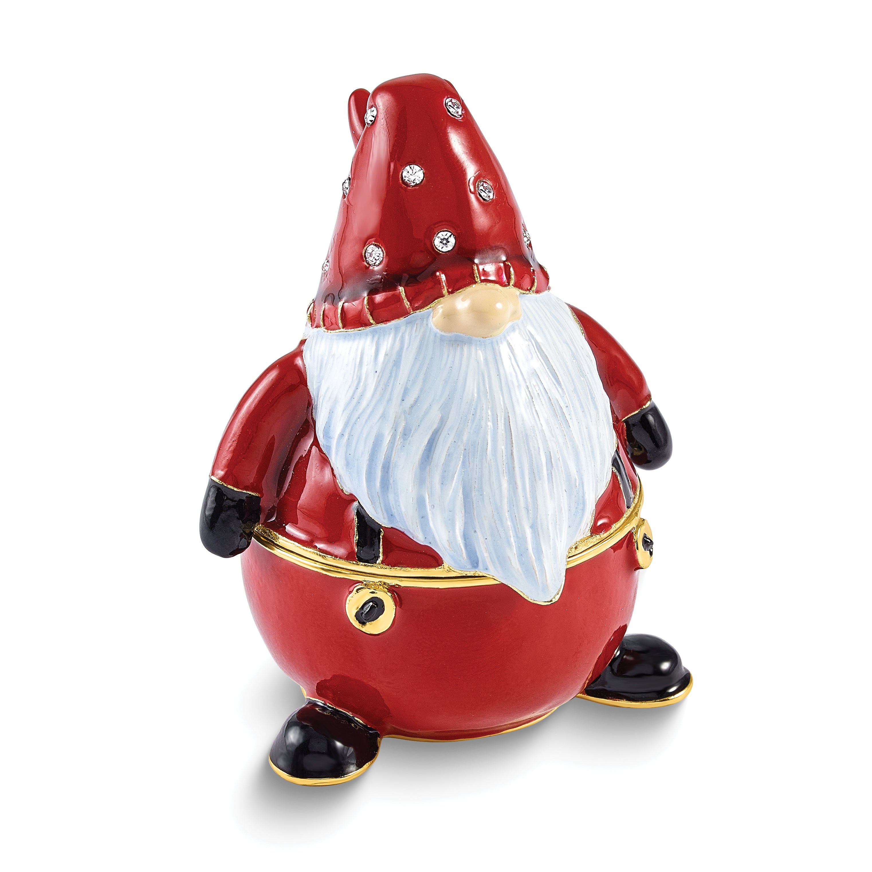 Luxury Giftware by Jere Bejeweled TOMTE Santa Claus Gnome Trinket Box with Matching 18 inch Necklace