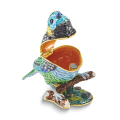 Luxury Giftware by Jere Bejeweled MELODIE Tanager Bird on Branch Trinket Box with Matching 18 inch Necklace