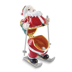 Luxury Giftware by Jere Bejeweled HITTING THE SLOPES Skiing Santa Trinket Box with Matching 18 inch Necklace