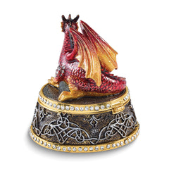 Luxury Giftware by Jere Bejeweled KAI Red Dragon Trinket Box with Matching 18 inch Necklace
