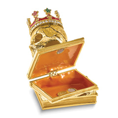 Luxury Giftware by Jere Bejeweled SHAKESPEARE Crowned Skull on Books Trinket Box with Matching 18 inch Necklace