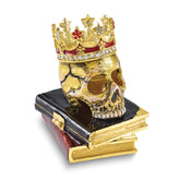Luxury Giftware by Jere Bejeweled SHAKESPEARE Crowned Skull on Books Trinket Box with Matching 18 inch Necklace