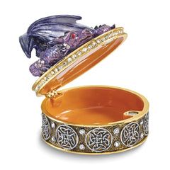 Luxury Giftware by Jere Bejeweled KAIDA Resting Purple Dragon Trinket Box with Matching 18 inch Necklace