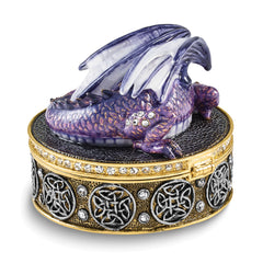Luxury Giftware by Jere Bejeweled KAIDA Resting Purple Dragon Trinket Box with Matching 18 inch Necklace