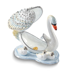 Luxury Giftware by Jere Bejeweled LEDAS DEVOTION Swan Family Trinket Box with Matching 18 inch Necklace