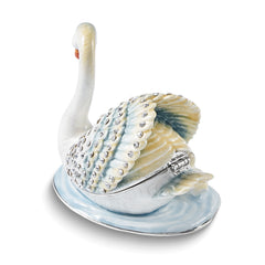 Luxury Giftware by Jere Bejeweled LEDAS DEVOTION Swan Family Trinket Box with Matching 18 inch Necklace