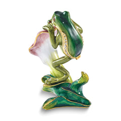Luxury Giftware by Jere Bejeweled FLETCHER Frog with Baby Climbing on Lily Trinket Box with Matching 18 inch Necklace